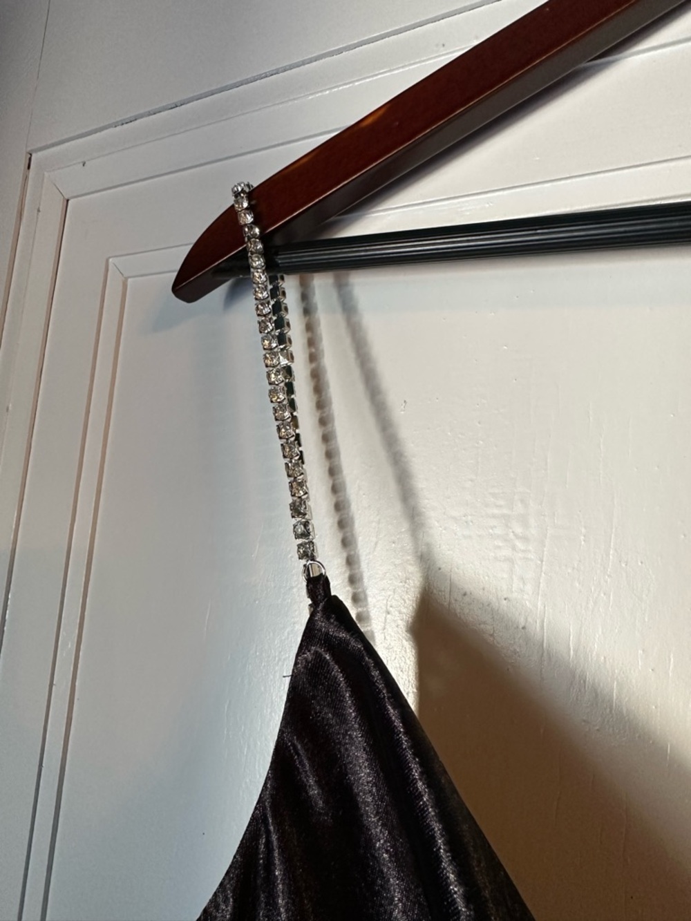 Karl Lagerfeld Black Satin Cowl Neck Tank Top with Rhinestone Straps - Picture 3 of 5